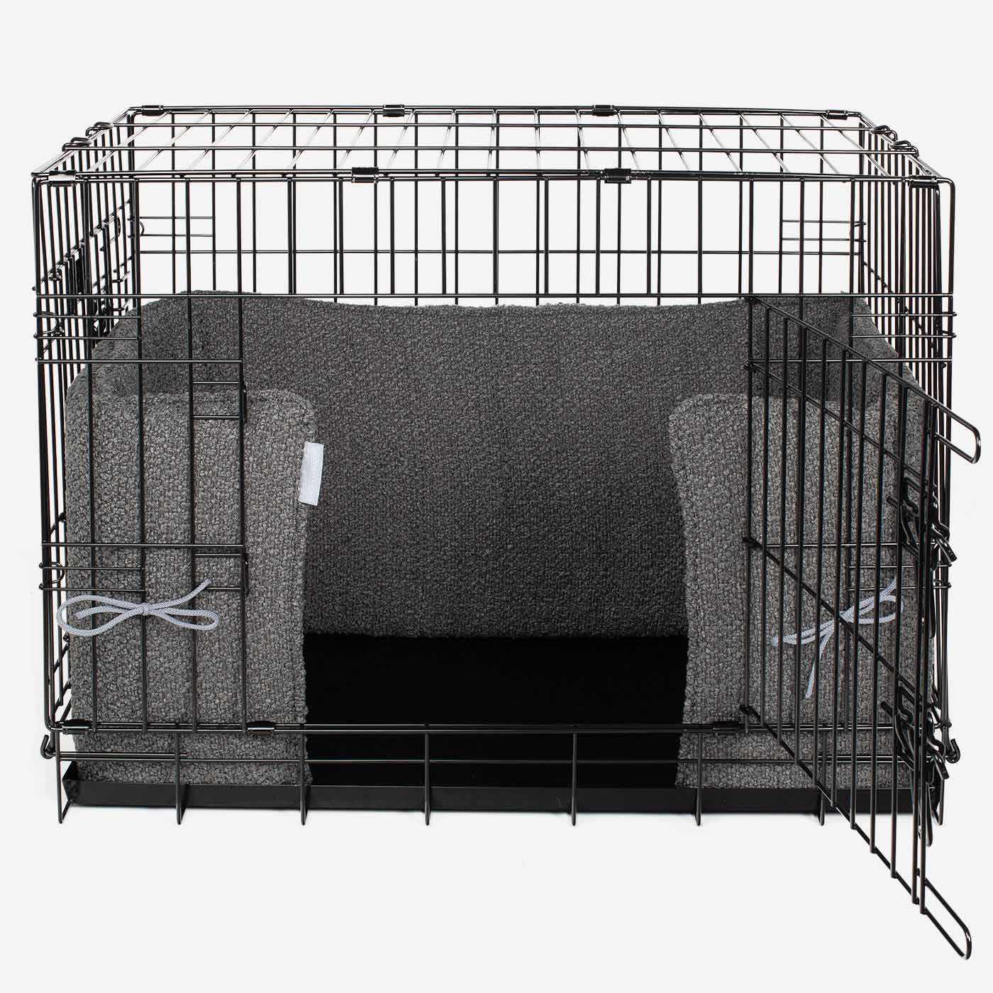 Luxury Dog Cage Bumper, Granite Bouclé Cage Bumper Cover The Perfect Dog Cage Accessory, Available To Personalize Now at Lords & Labradors US
