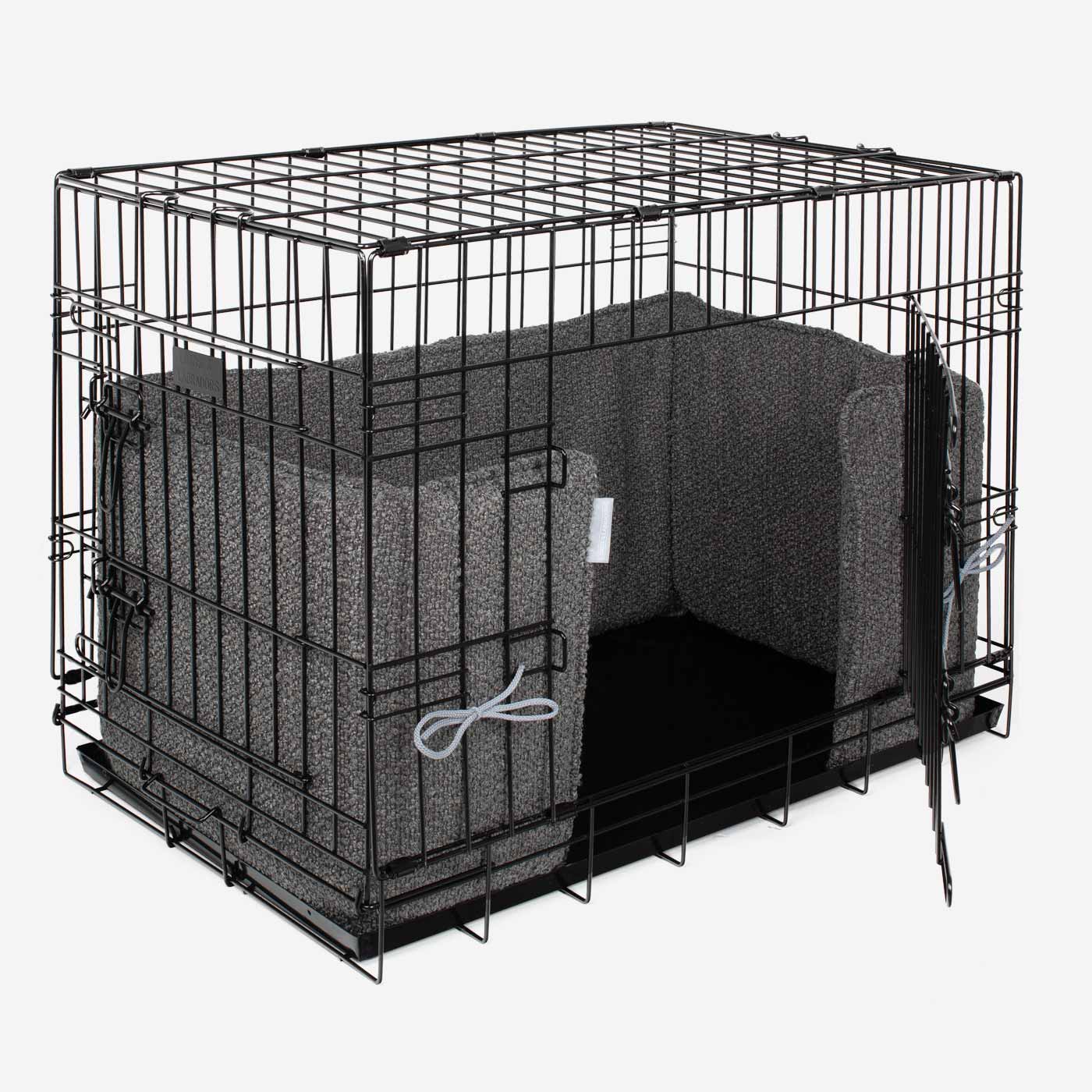 Luxury Dog Cage Bumper, Granite Bouclé Cage Bumper Cover The Perfect Dog Cage Accessory, Available To Personalize Now at Lords & Labradors US