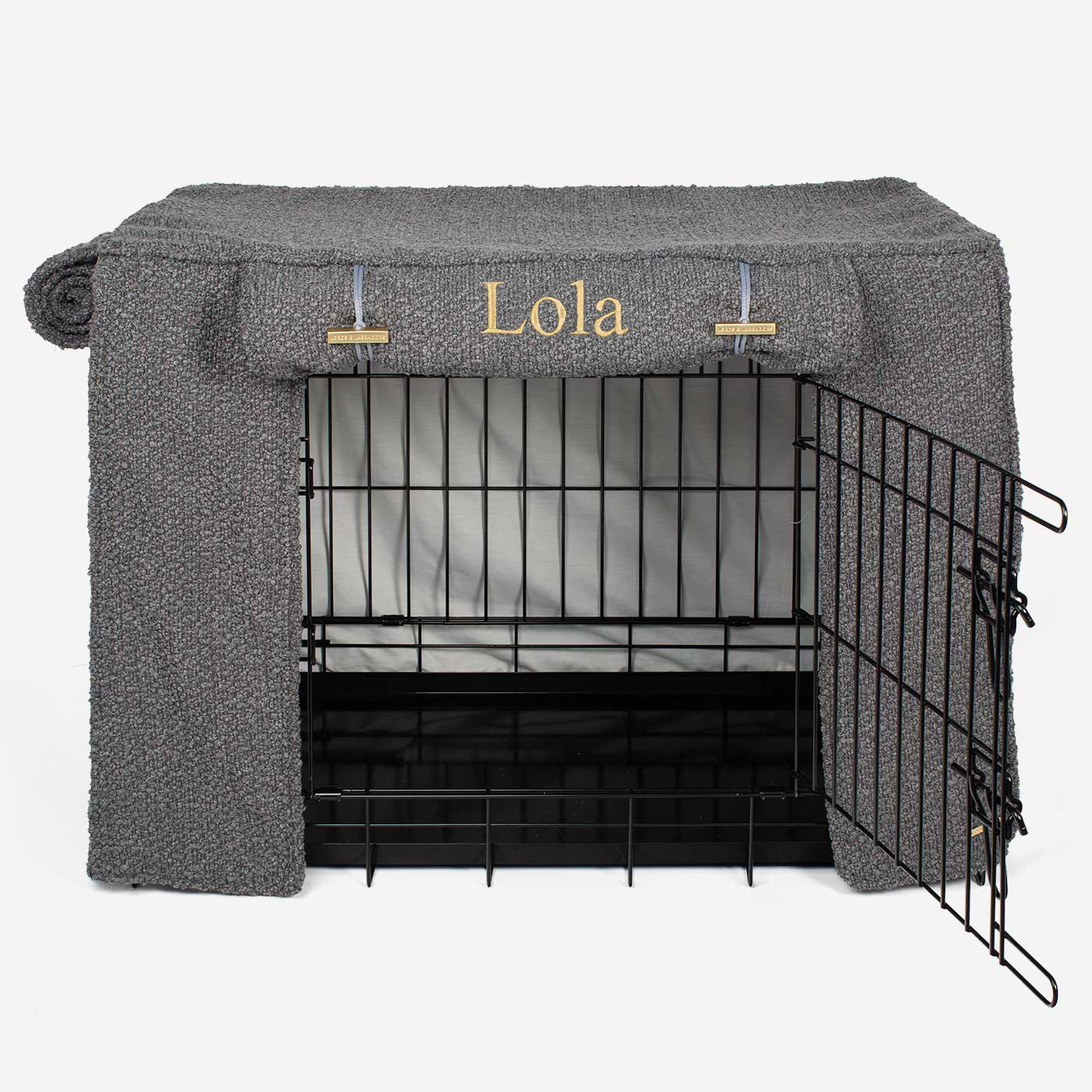 Luxury Dog Cage Cover, Granite Bouclé Cage Cover The Perfect Dog Cage Accessory, Available To Personalize Now at Lords & Labradors US