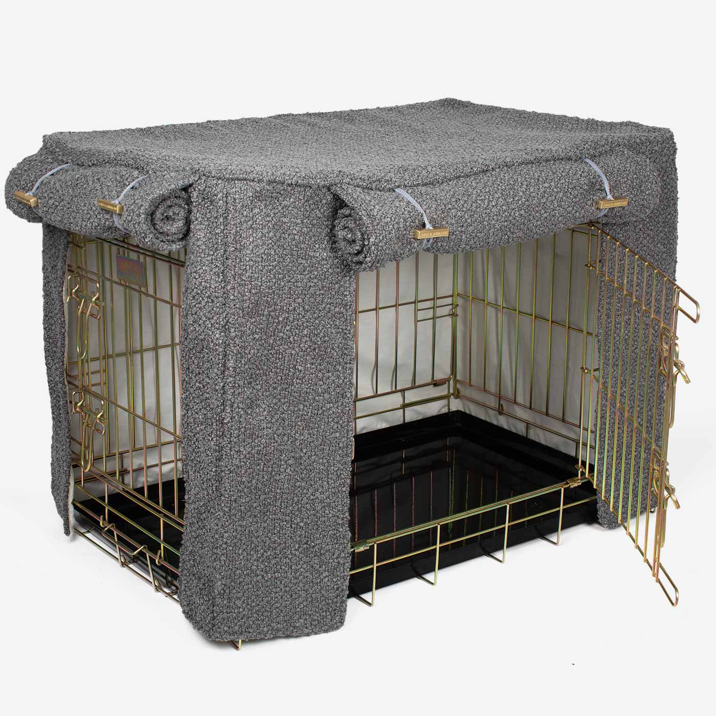 Luxury Dog Cage Cover, Granite Bouclé Cage Cover The Perfect Dog Cage Accessory, Available To Personalize Now at Lords & Labradors US