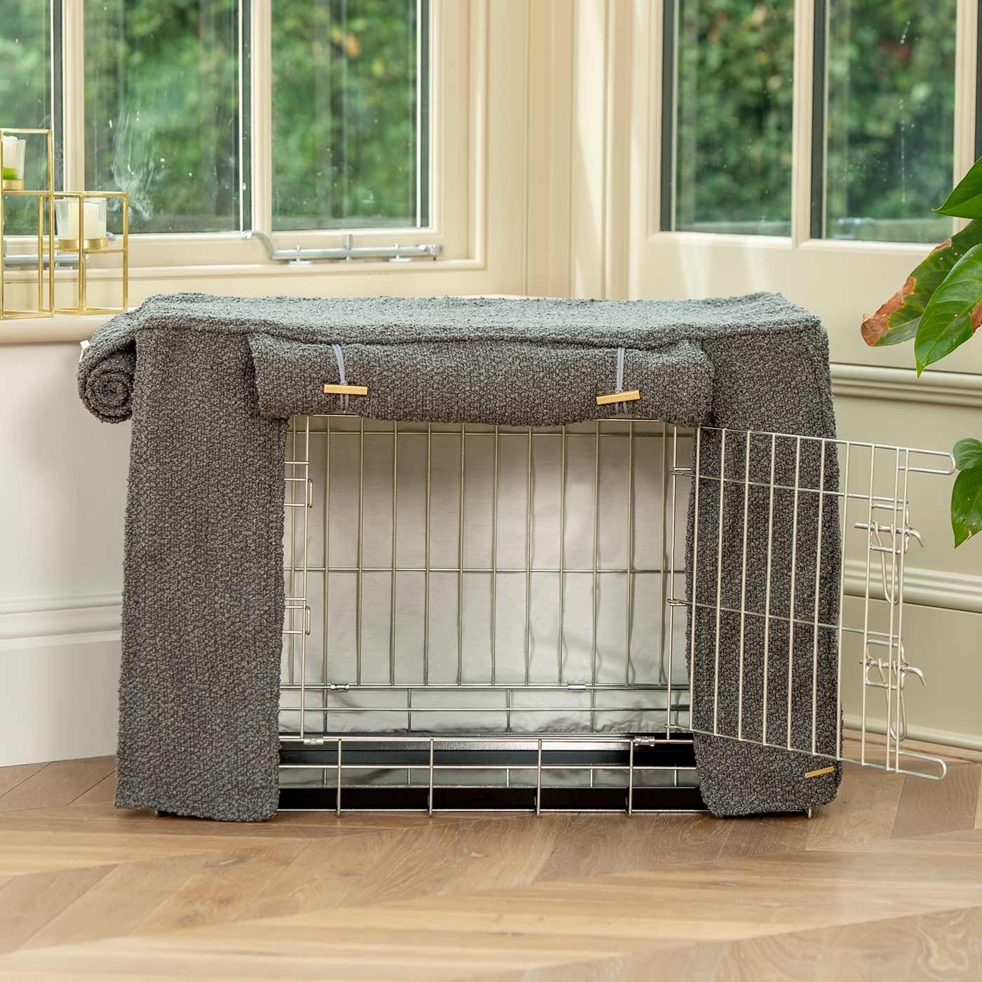 Luxury Dog Cage Cover, Granite Bouclé Cage Cover The Perfect Dog Cage Accessory, Available To Personalize Now at Lords & Labradors US