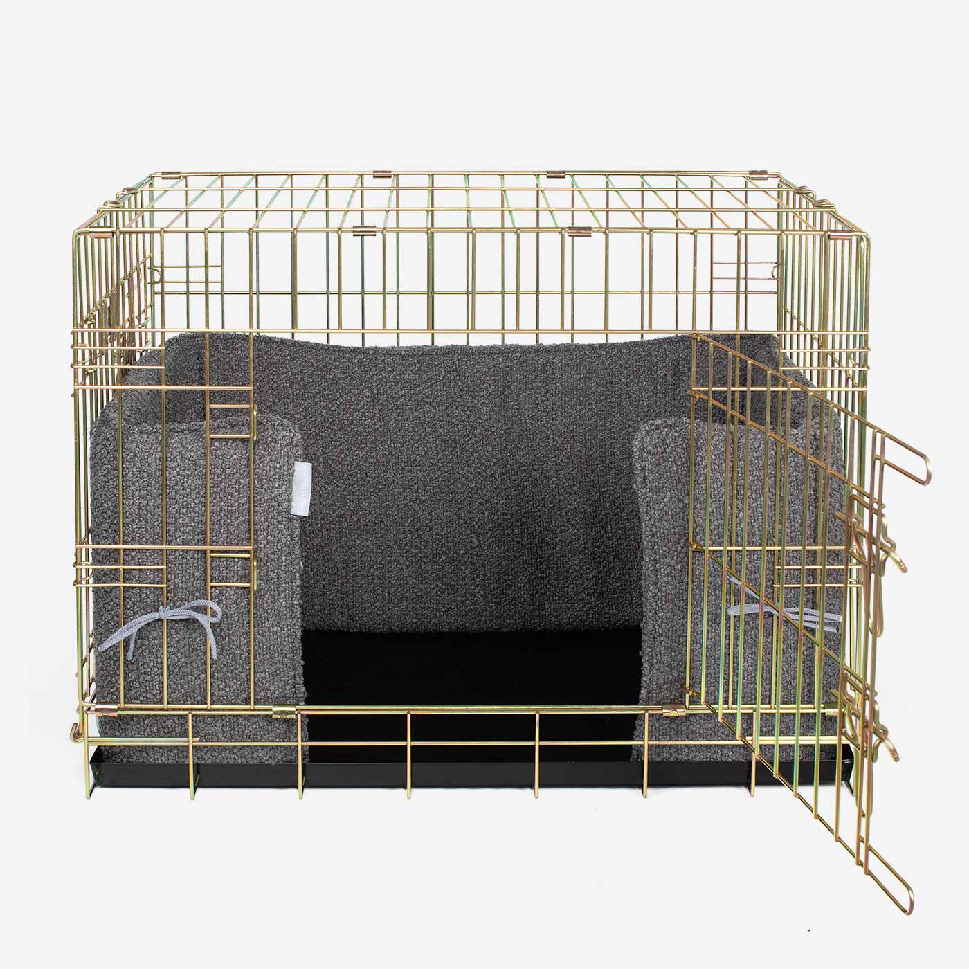 Luxury Dog Cage Bumper, Granite Bouclé Cage Bumper Cover The Perfect Dog Cage Accessory, Available To Personalize Now at Lords & Labradors US
