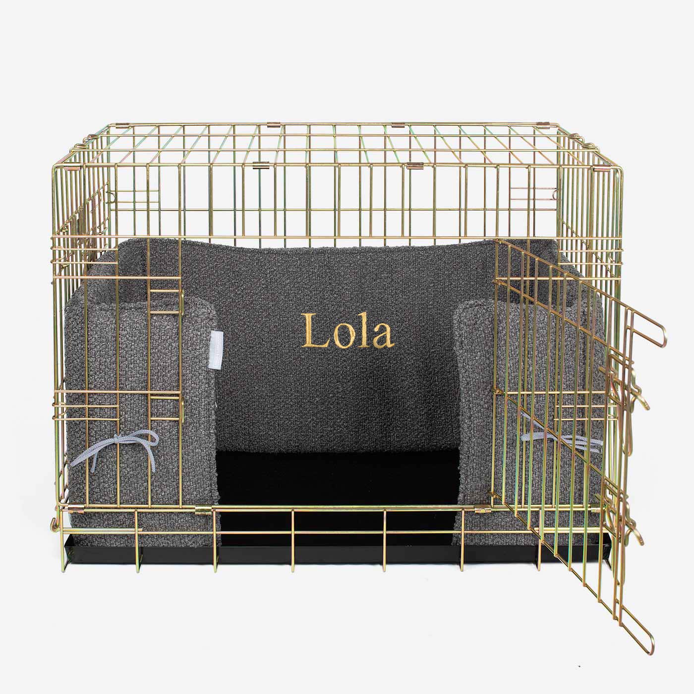 Luxury Dog Cage Bumper, Granite Bouclé Cage Bumper Cover The Perfect Dog Cage Accessory, Available To Personalize Now at Lords & Labradors US