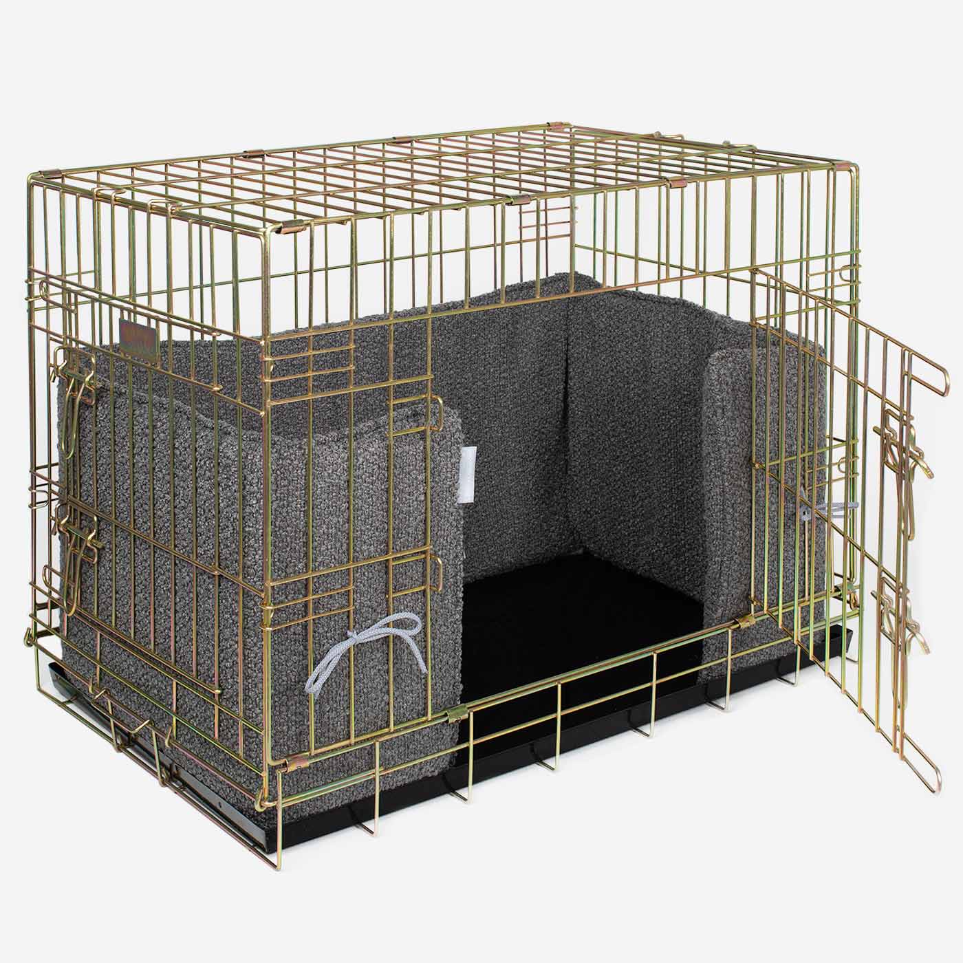 Luxury Dog Cage Bumper, Granite Bouclé Cage Bumper Cover The Perfect Dog Cage Accessory, Available To Personalize Now at Lords & Labradors US