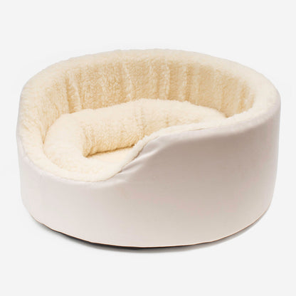 Grow With me Puppy Oval Bed, Crafted From Plush Sherpa Fleece & Suede Outer, Complete With Foam Inner For The Perfect Bed For Your Dog! Available Now at Lords & Labradors US