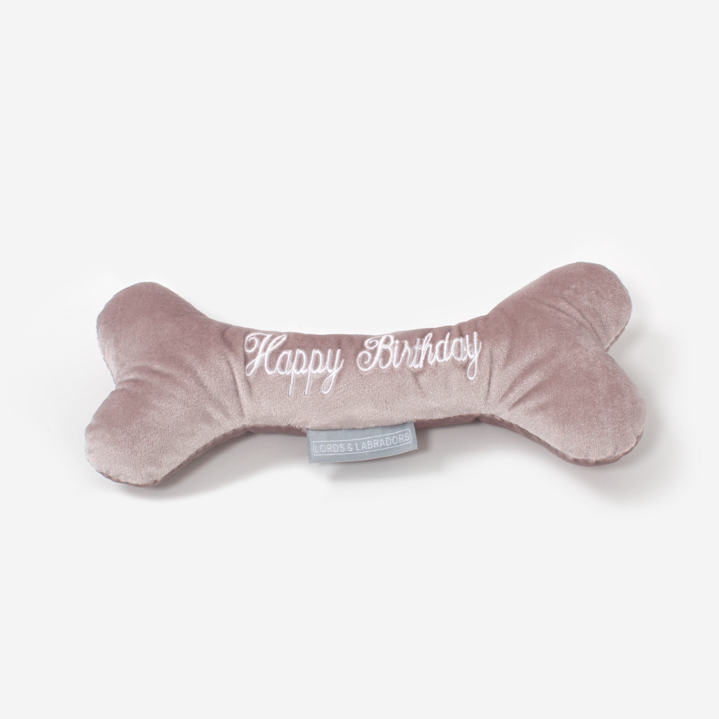 [color:rose gold velvet] Present The Perfect Pet Playtime With Our Luxury 'Happy Birthday' Dog Bone Toy, In Stunning Rose Gold Velvet! Available Now at Lords & Labradors US