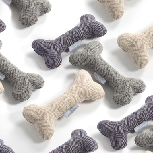 [color:natural herringbone] [color:pewter herringbone] [color:oxford herringbone] Present The Perfect Pet Playtime With Our Luxury Dog Bone Toy, In Stunning Herringbone Tweed! Available To Personalize Now at Lords & Labradors