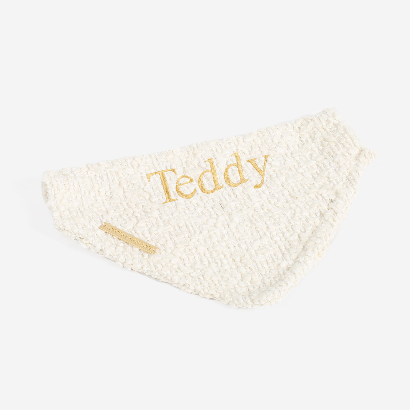 Discover The Perfect Luxury Pet Bandana, in Stunning Ivory Boucle! Available To Personalize Now at Lords & Labradors US