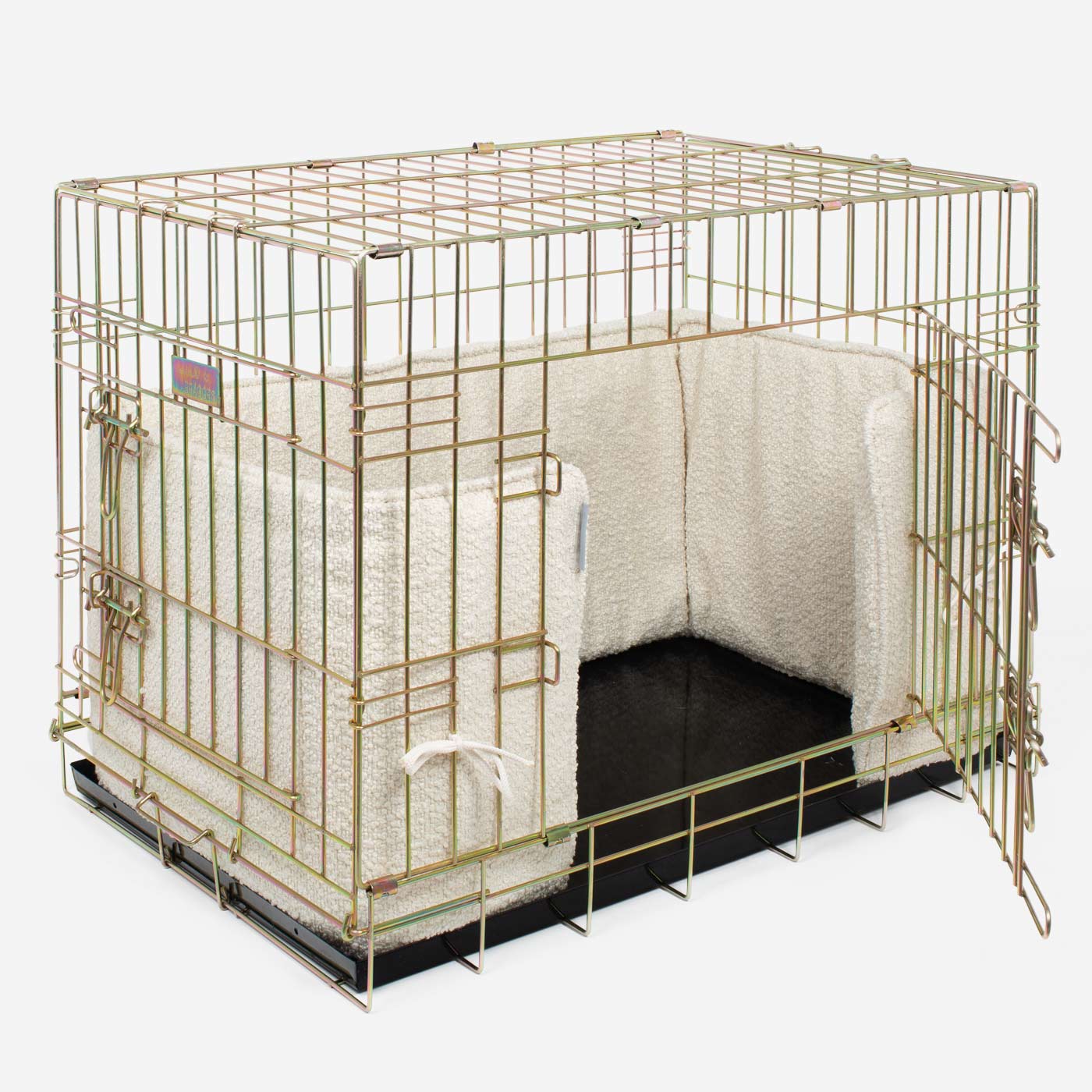 Luxury Dog Cage Bumper, Ivory Bouclé Cage Bumper Cover The Perfect Dog Cage Accessory, Available To Personalize Now at Lords & Labradors US