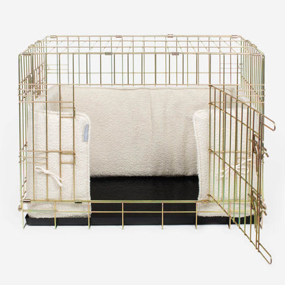 Luxury Dog Cage Bumper, Ivory Bouclé Cage Bumper Cover The Perfect Dog Cage Accessory, Available To Personalize Now at Lords & Labradors US