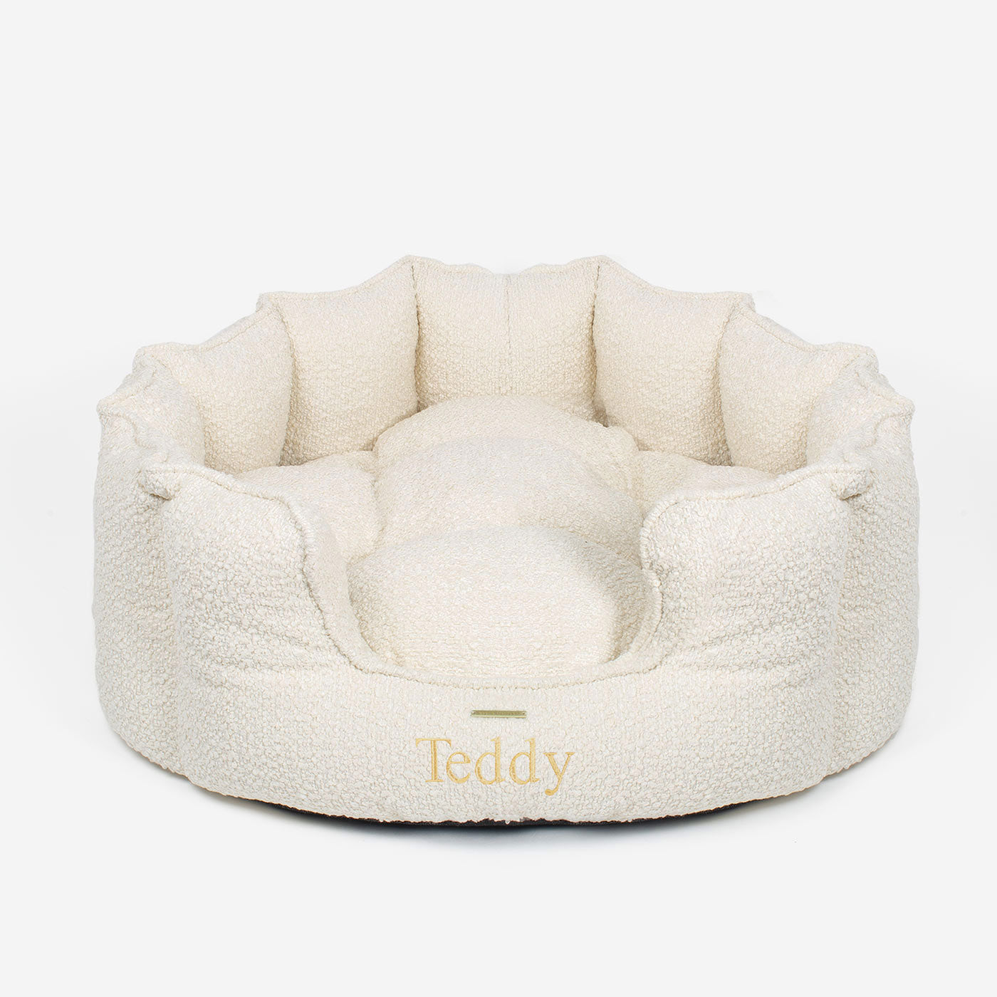 Discover Our Luxurious High Wall Bed For Cats & Kittens, Featuring inner pillow with plush teddy fleece on one side To Craft The Perfect Cat Bed In Stunning Ivory Boucle! Available To Personalize Now at Lords & Labradors US