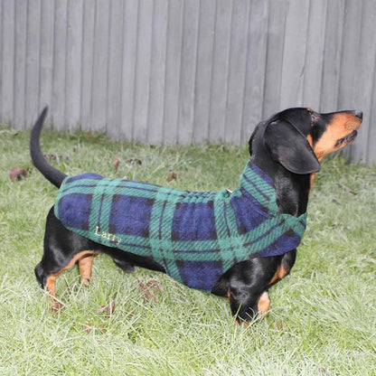 [color:green tartan] Accessorize Your Pet, With Our Stunning Dachshund Fleece, in Green Tartan! Comes In five Size, And Totally Machine Washable, Available To Personalize Now at Lords & Labradors US