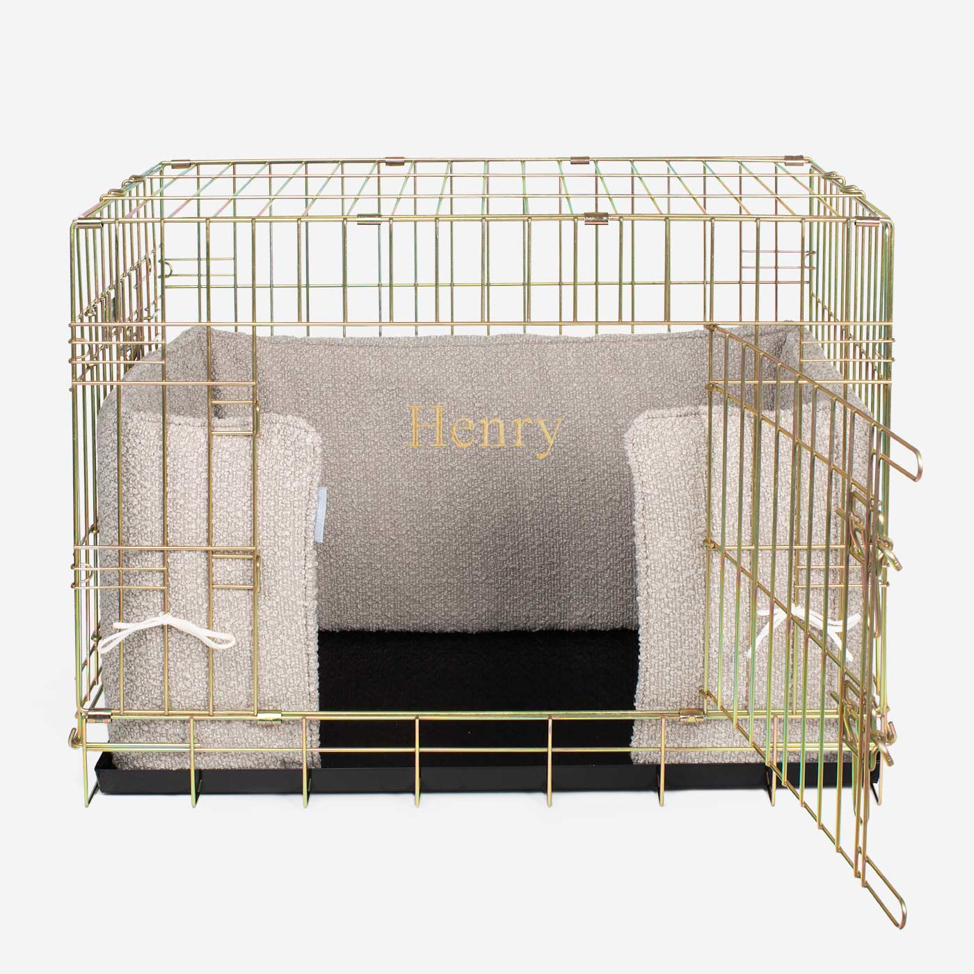 Luxury Dog Cage Bumper, Mink Bouclé Cage Bumper Cover The Perfect Dog Cage Accessory, Available To Personalize Now at Lords & Labradors