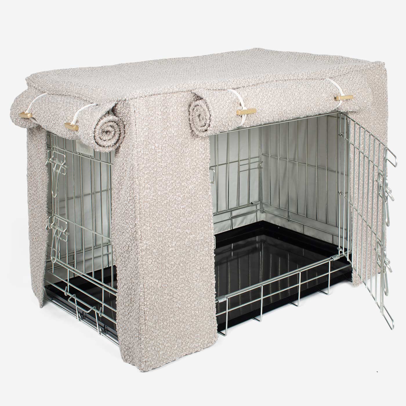 Luxury Dog Cage Cover, Mink Bouclé Cage Cover The Perfect Dog Cage Accessory, Available To Personalize Now at Lords & Labradors US