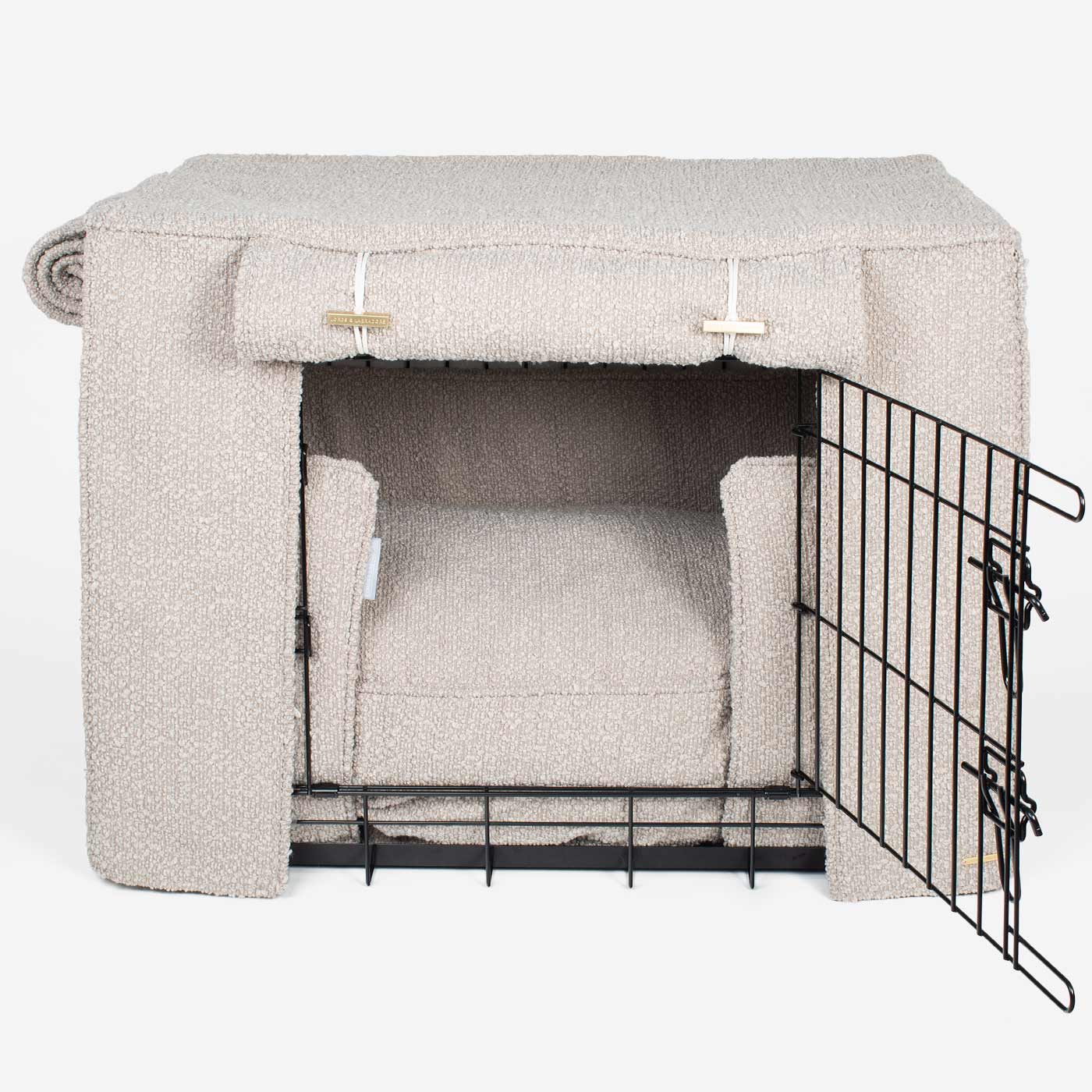 Luxury Heavy Duty Dog Cage, In Stunning Mink Bouclé Cage Set, The Perfect Dog Cage Set For Building The Ultimate Pet Den! Dog Cage Cover Available To Personalize at Lords & Labradors US