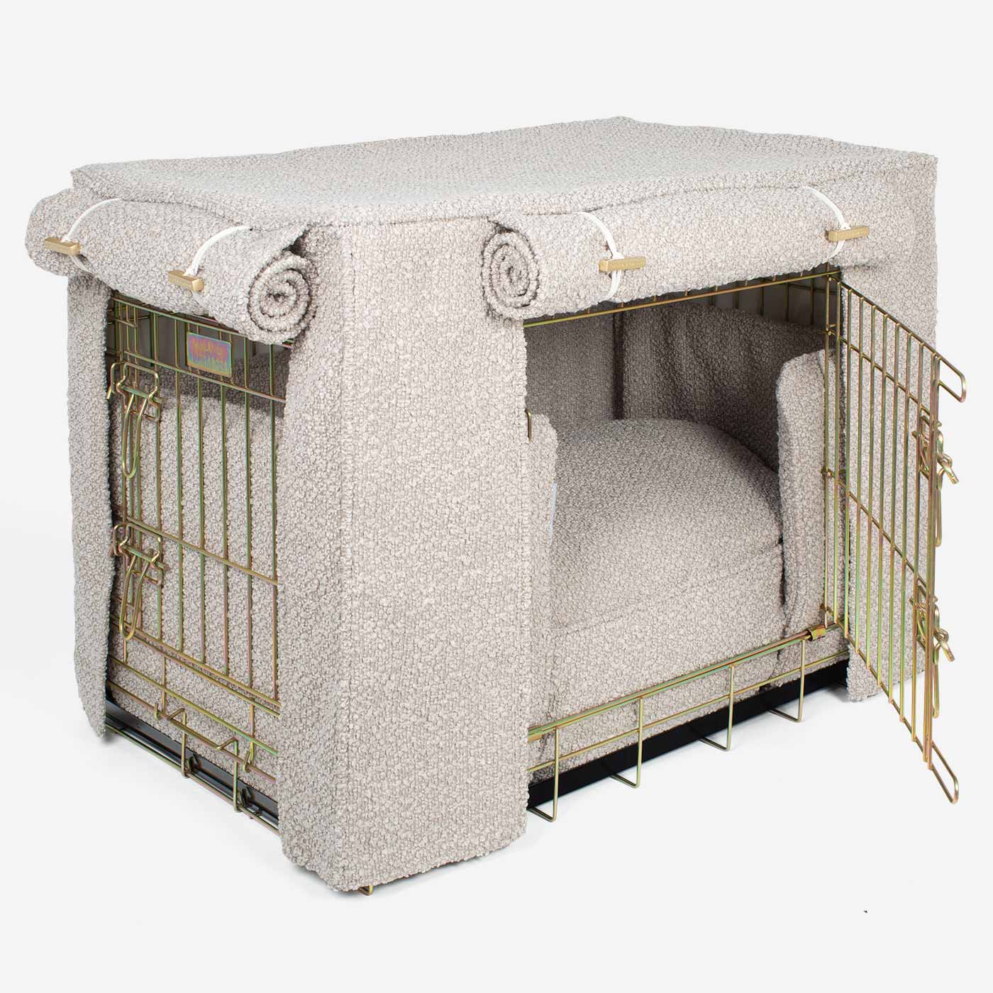Luxury Heavy Duty Dog Cage, In Stunning Mink Bouclé Cage Set, The Perfect Dog Cage Set For Building The Ultimate Pet Den! Dog Cage Cover Available To Personalize at Lords & Labradors US