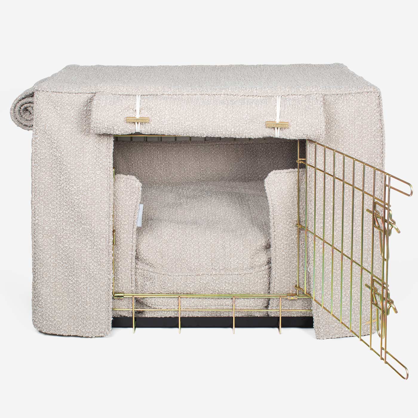 Luxury Heavy Duty Dog Cage, In Stunning Mink Bouclé Cage Set, The Perfect Dog Cage Set For Building The Ultimate Pet Den! Dog Cage Cover Available To Personalize at Lords & Labradors US