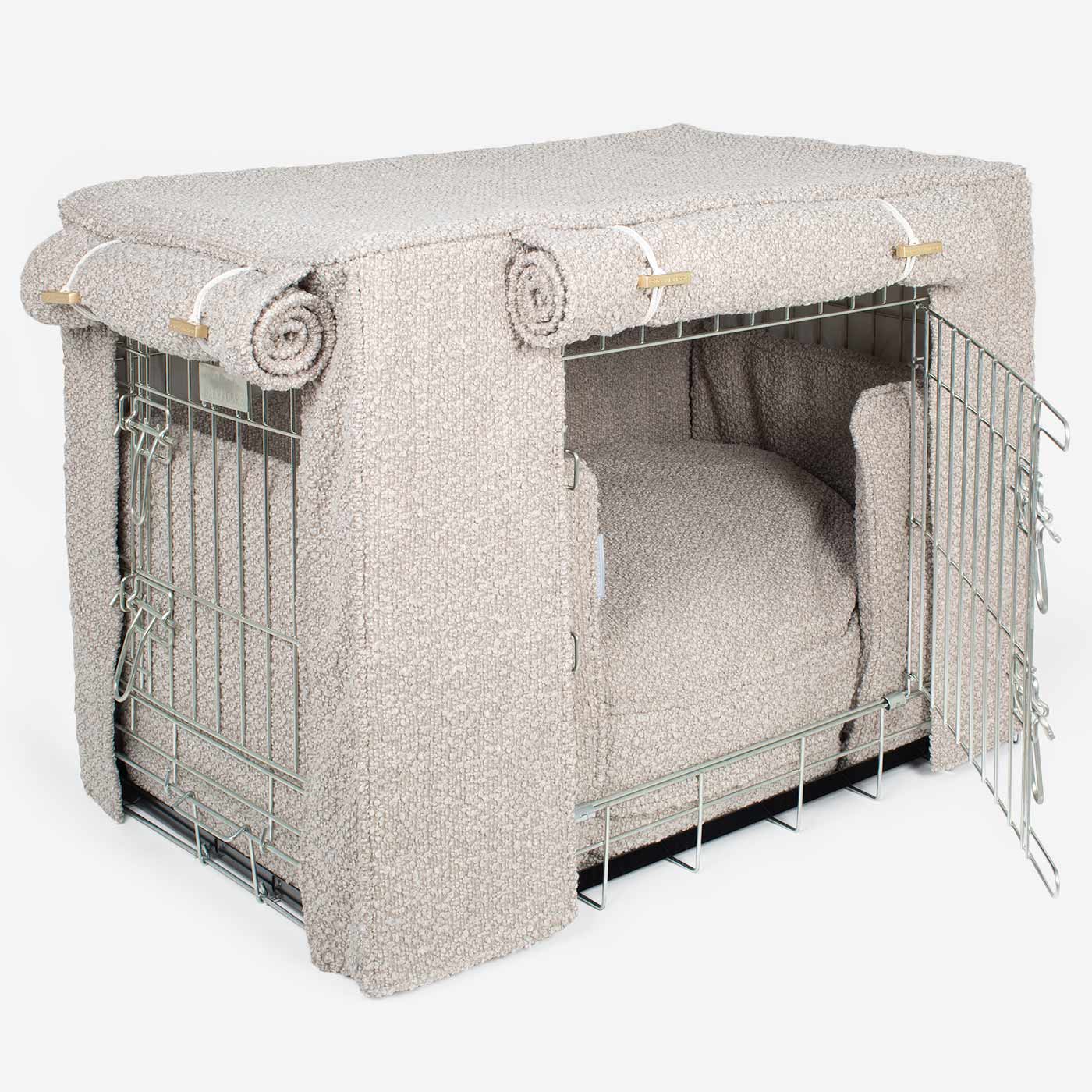 Luxury Heavy Duty Dog Cage, In Stunning Mink Bouclé Cage Set, The Perfect Dog Cage Set For Building The Ultimate Pet Den! Dog Cage Cover Available To Personalize at Lords & Labradors US