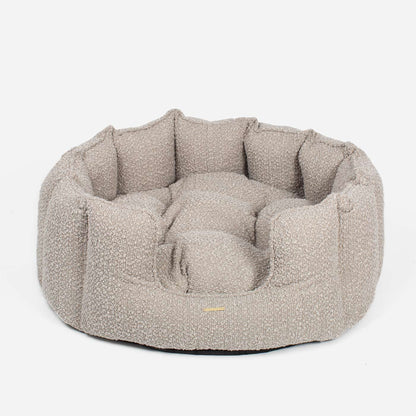 [color:mink boucle] Discover Our Luxurious High Wall Bed For Dogs, Featuring inner pillow with plush teddy fleece on one side To Craft The Perfect Dogs Bed In Stunning Mink Bouclé! Available To Personalize Now at Lords & Labradors US