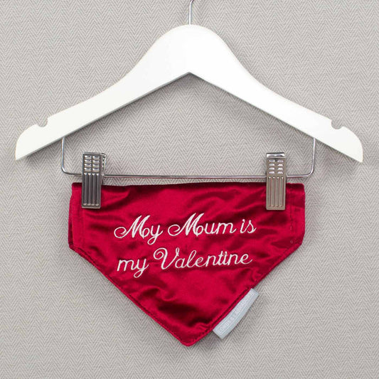 [color:cranberry velvet] Discover The Perfect Bandana For Dogs, 'My Mum Is My Valentine' Valentine Dog Bandana In Luxury Cranberry Velvet, Available Now at Lords & Labradors US