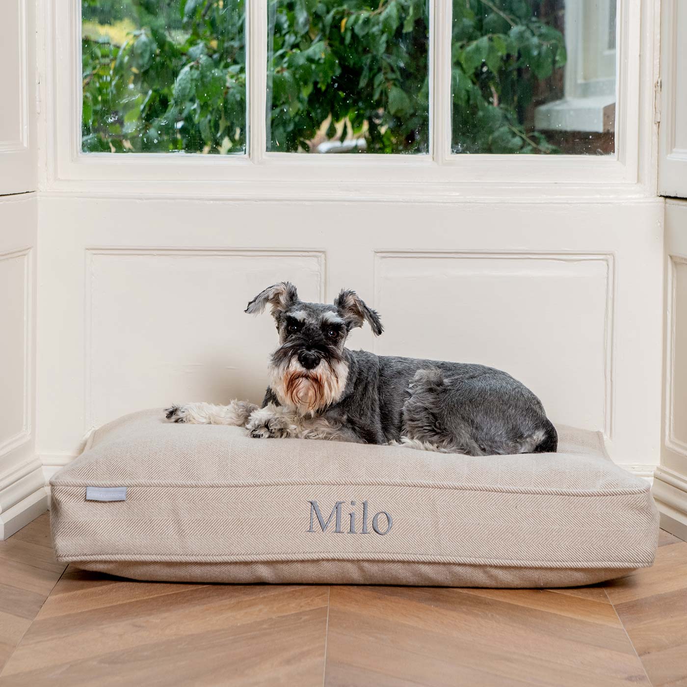 Luxury Dog Cage Cushion, Natural Herringbone Tweed Cage Cushion The Perfect Dog Cage Accessory, Available To Personalize Now at Lords & Labradors US