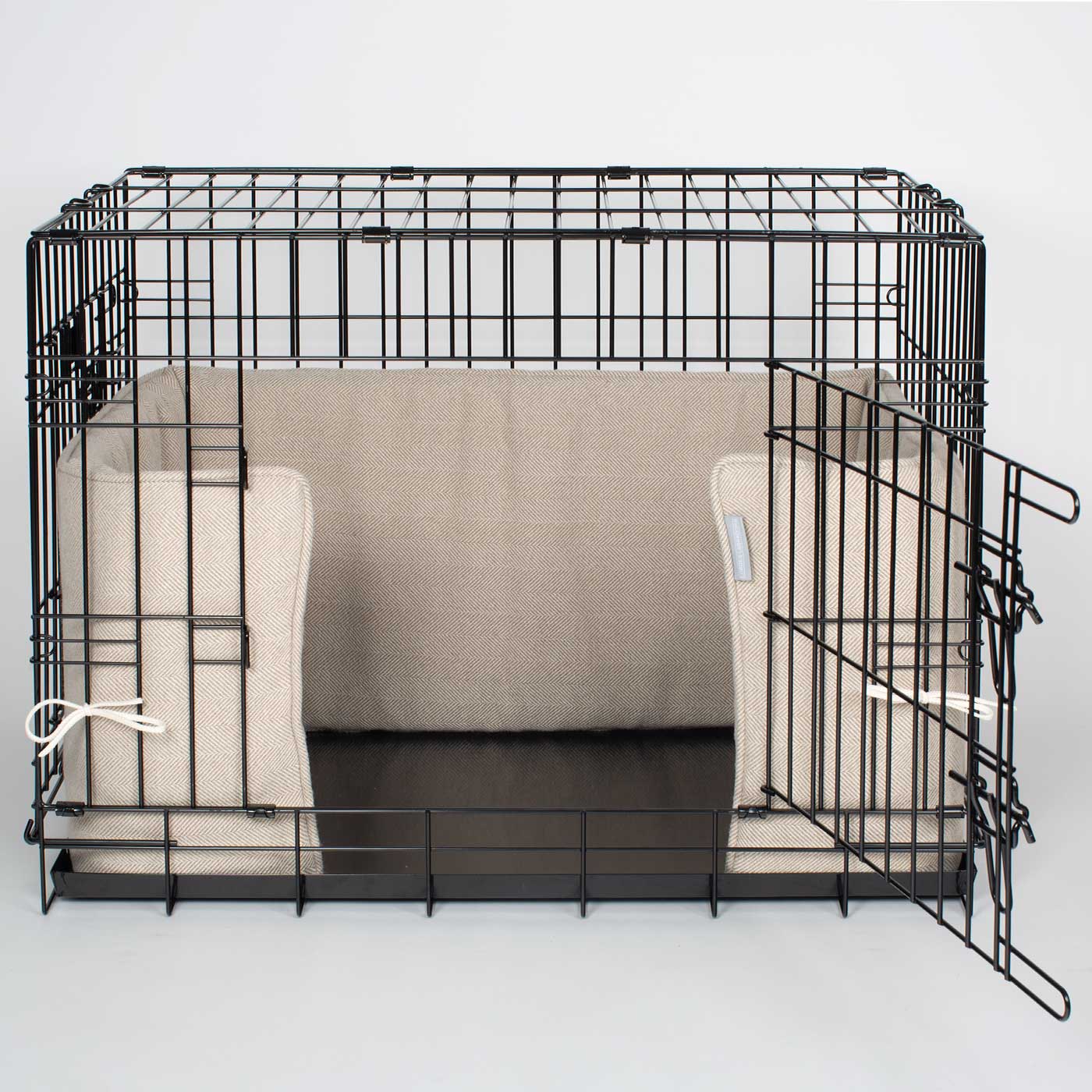Luxury Dog Cage Bumper, Natural Herringbone Tweed Cage Bumper Cover The Perfect Dog Cage Accessory, Available To Personalize Now at Lords & Labradors US