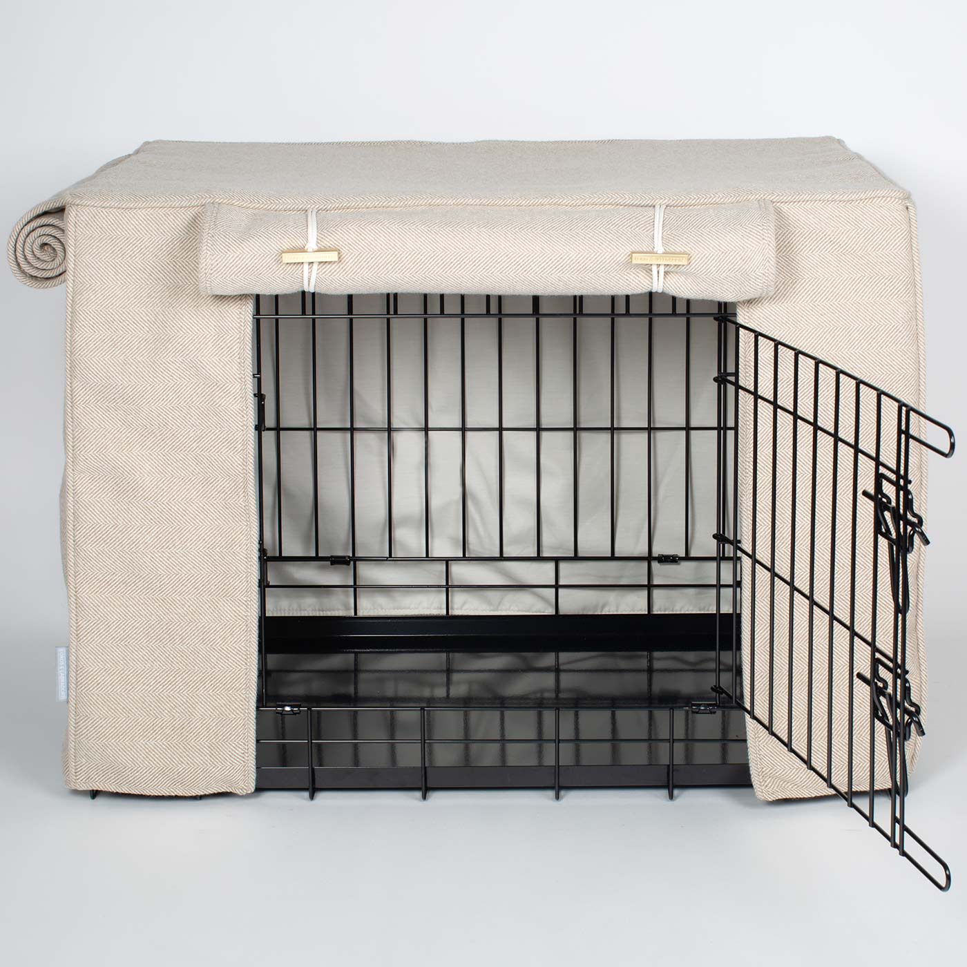 Luxury Dog Cage Cover, Natural Herringbone Tweed Cage Cover The Perfect Dog Cage Accessory, Available To Personalize Now at Lords & Labradors US