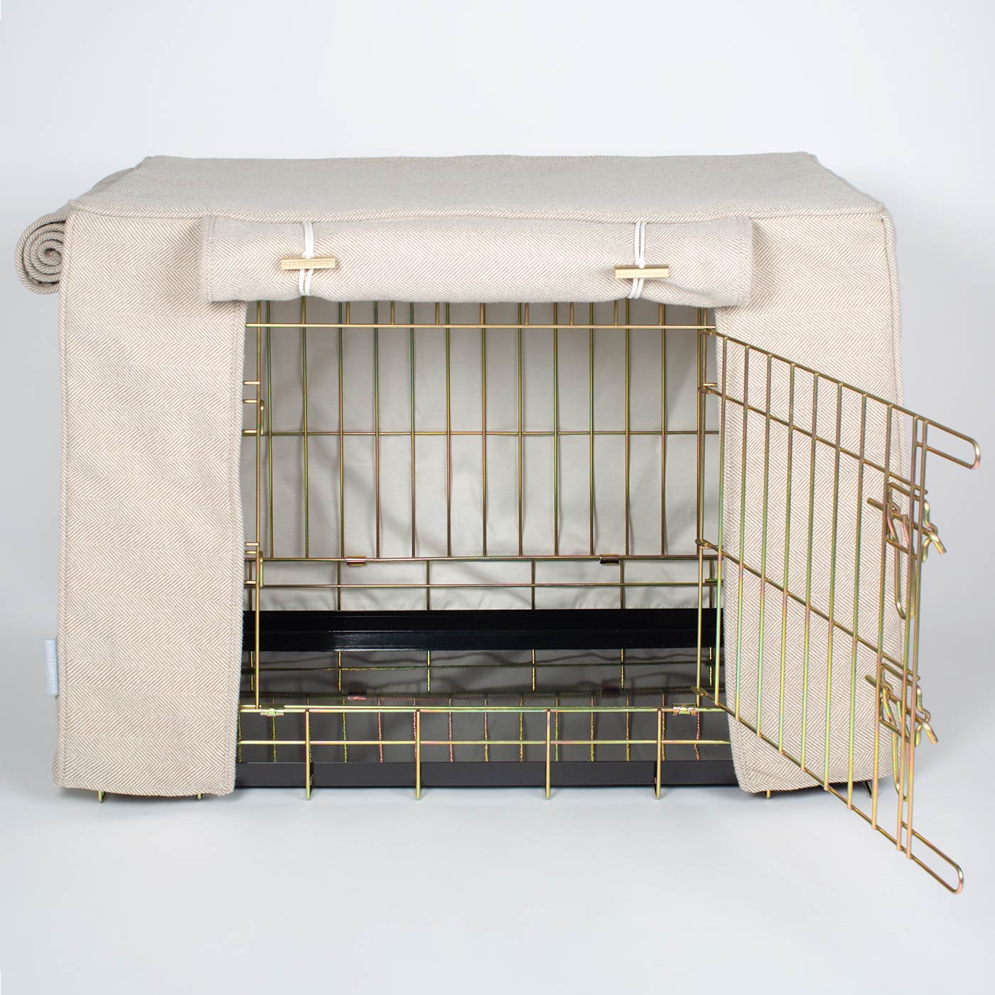 Luxury Dog Cage Cover, Natural Herringbone Tweed Cage Cover The Perfect Dog Cage Accessory, Available To Personalize Now at Lords & Labradors US