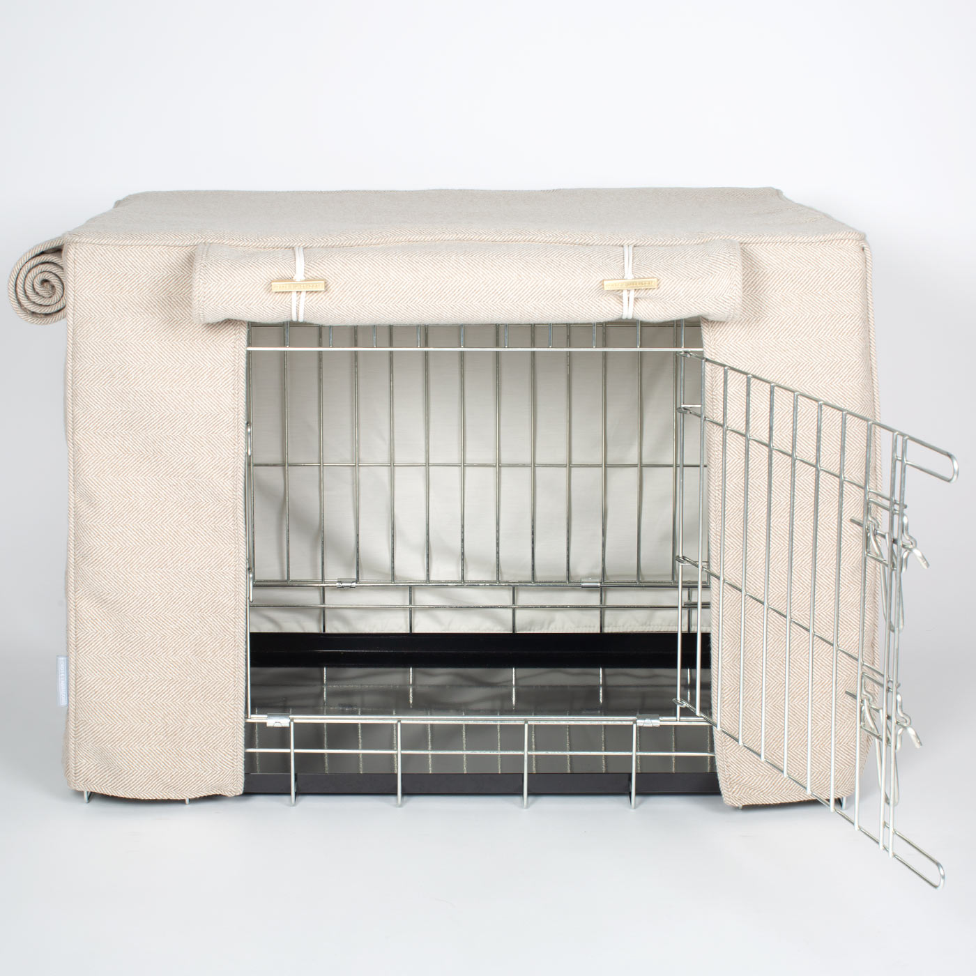 Luxury Dog Cage Cover, Natural Herringbone Tweed Cage Cover The Perfect Dog Cage Accessory, Available To Personalize Now at Lords & Labradors US