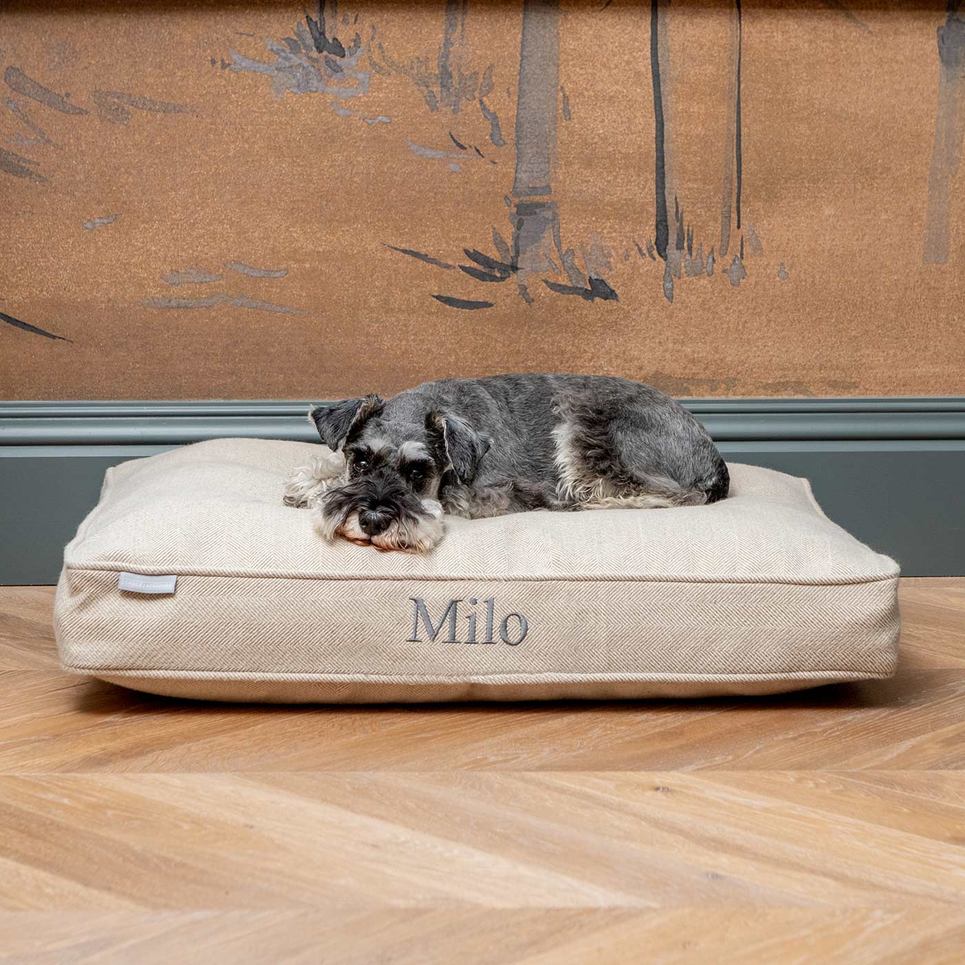 Luxury Dog Cage Cushion, Natural Herringbone Tweed Cage Cushion The Perfect Dog Cage Accessory, Available To Personalize Now at Lords & Labradors US