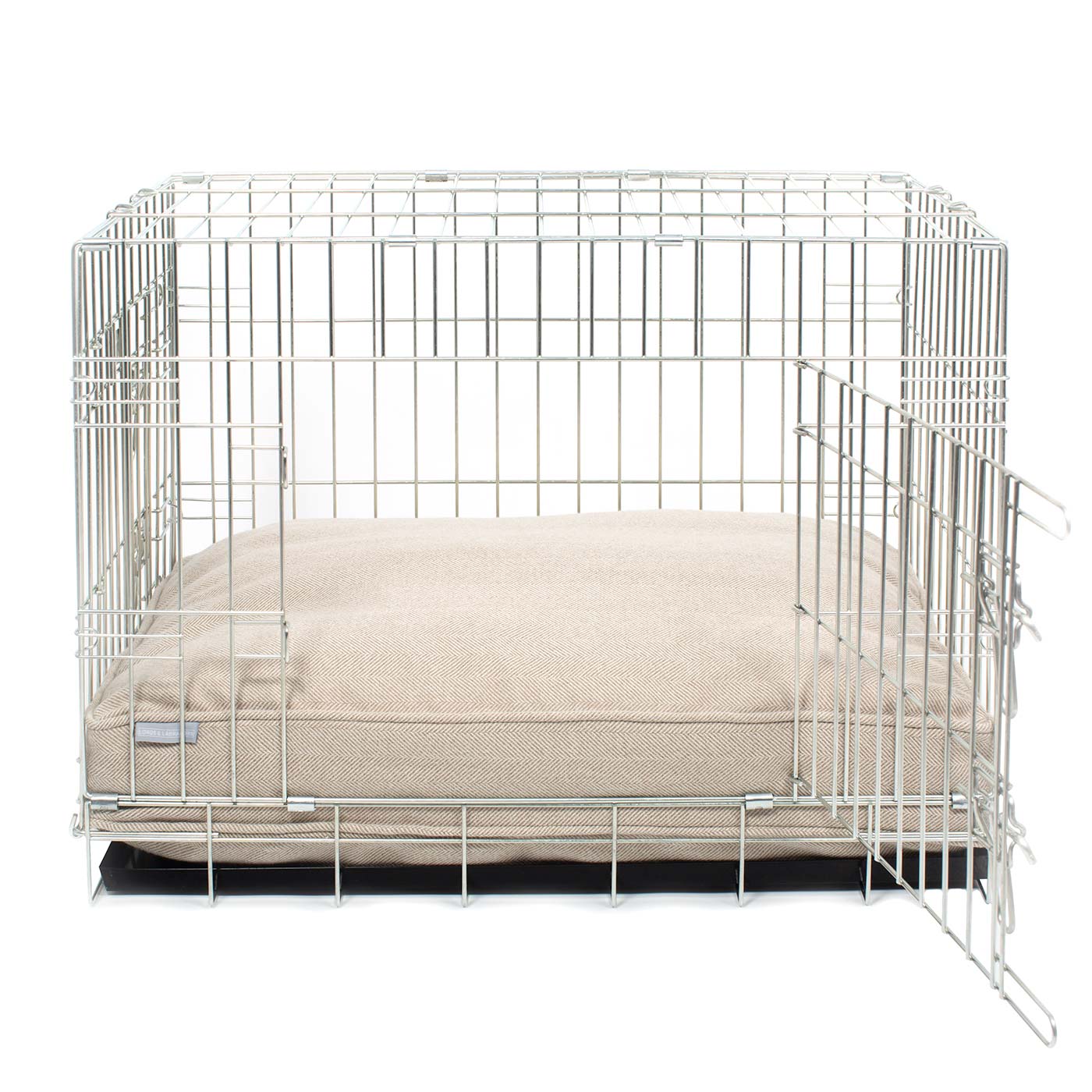 Luxury Dog Cage Cushion, Natural Herringbone Tweed Cage Cushion The Perfect Dog Cage Accessory, Available To Personalize Now at Lords & Labradors US