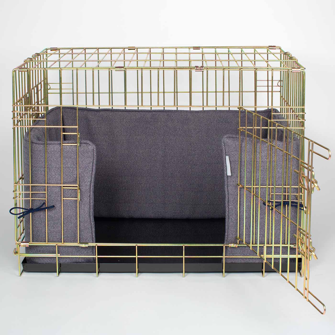 Luxury Dog Cage Bumper, Oxford Herringbone Tweed Cage Bumper Cover The Perfect Dog Cage Accessory, Available To Personalize Now at Lords & Labradors US