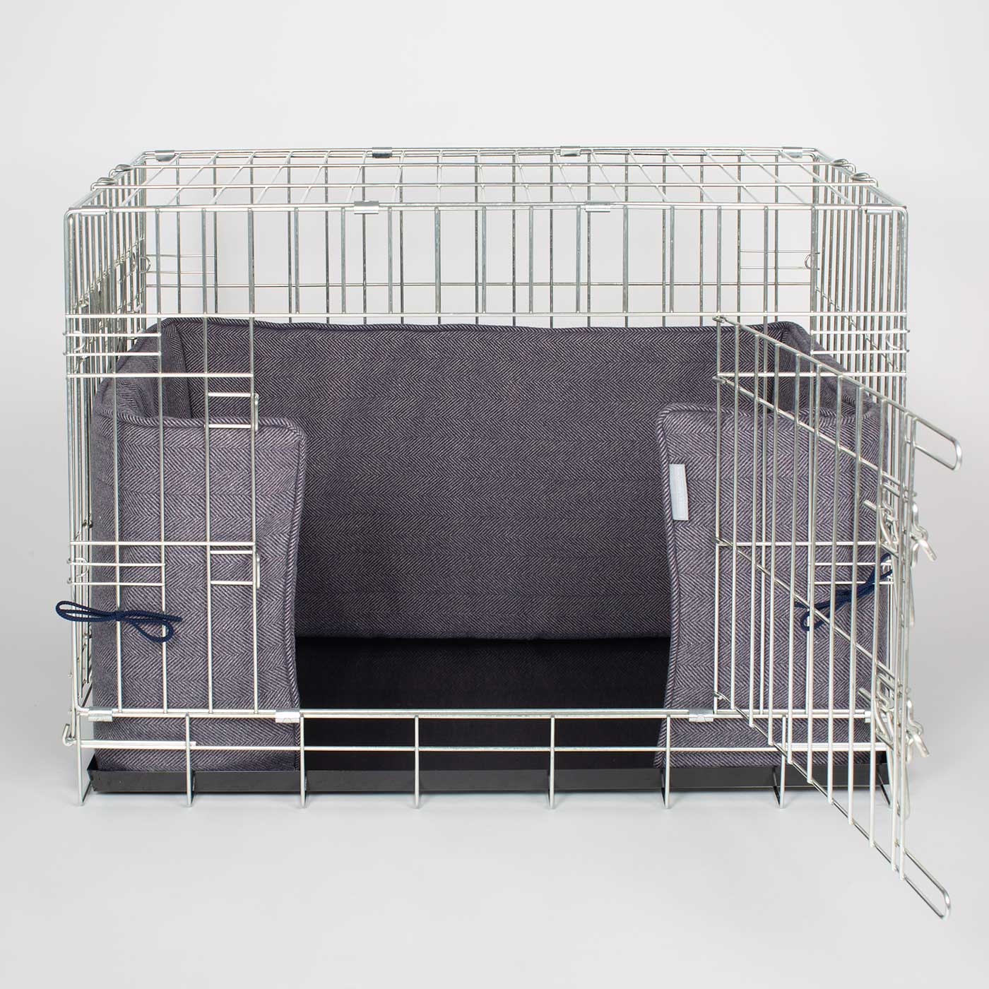 [color:oxford herringbone] Luxury Dog Cage Bumper, Oxford Herringbone Tweed Cage Bumper Cover, The Perfect Dog Cage Accessory, Available Now at Lords & Labradors US