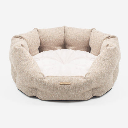 Discover our luxury Herdwick oval dog bed in beautiful sandstone, the ideal choice for dogs to enjoy blissful nap-time, featuring reversible inner cushion with raised sides for dogs who love to rest their head for the ultimate cosiness! Handcrafted in Italy for pure pet luxury! Available now at Lords & Labradors US