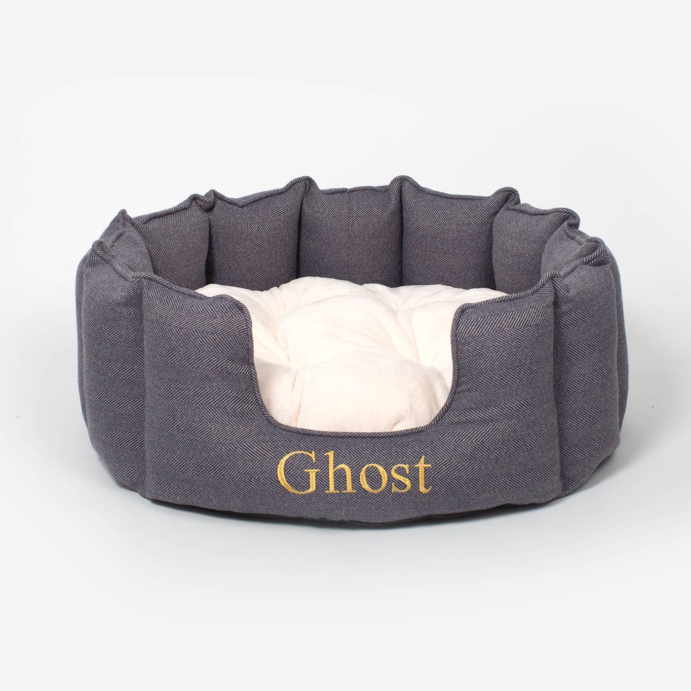 Discover Our Luxurious High Wall Bed For Cats, Featuring inner pillow with plush teddy fleece on one side To Craft The Perfect Cat Bed In Stunning Oxford Herringbone Tweed! Available To Personalize Now at Lords & Labradors US