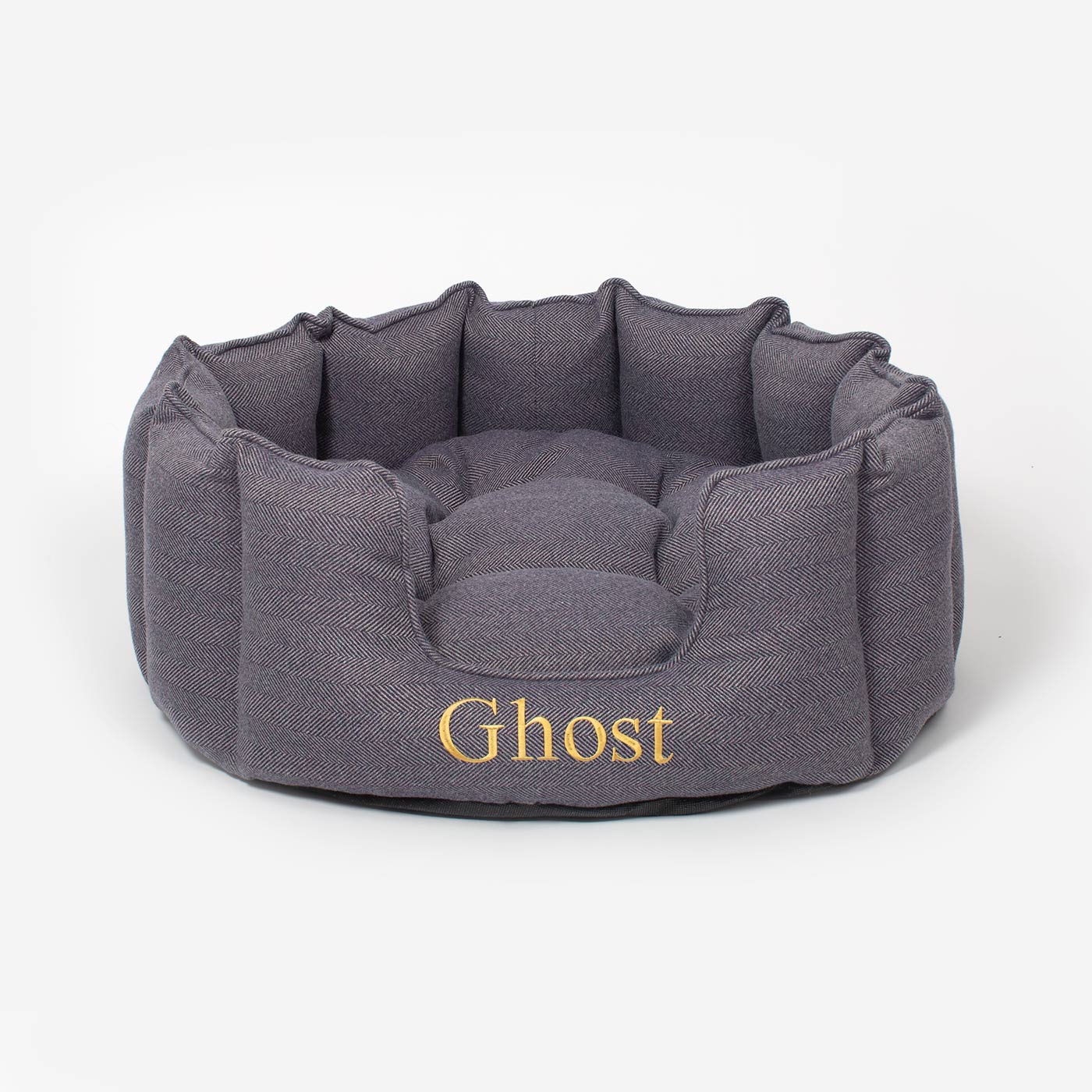 Discover Our Luxurious High Wall Bed For Cats, Featuring inner pillow with plush teddy fleece on one side To Craft The Perfect Cat Bed In Stunning Oxford Herringbone Tweed! Available To Personalize Now at Lords & Labradors US