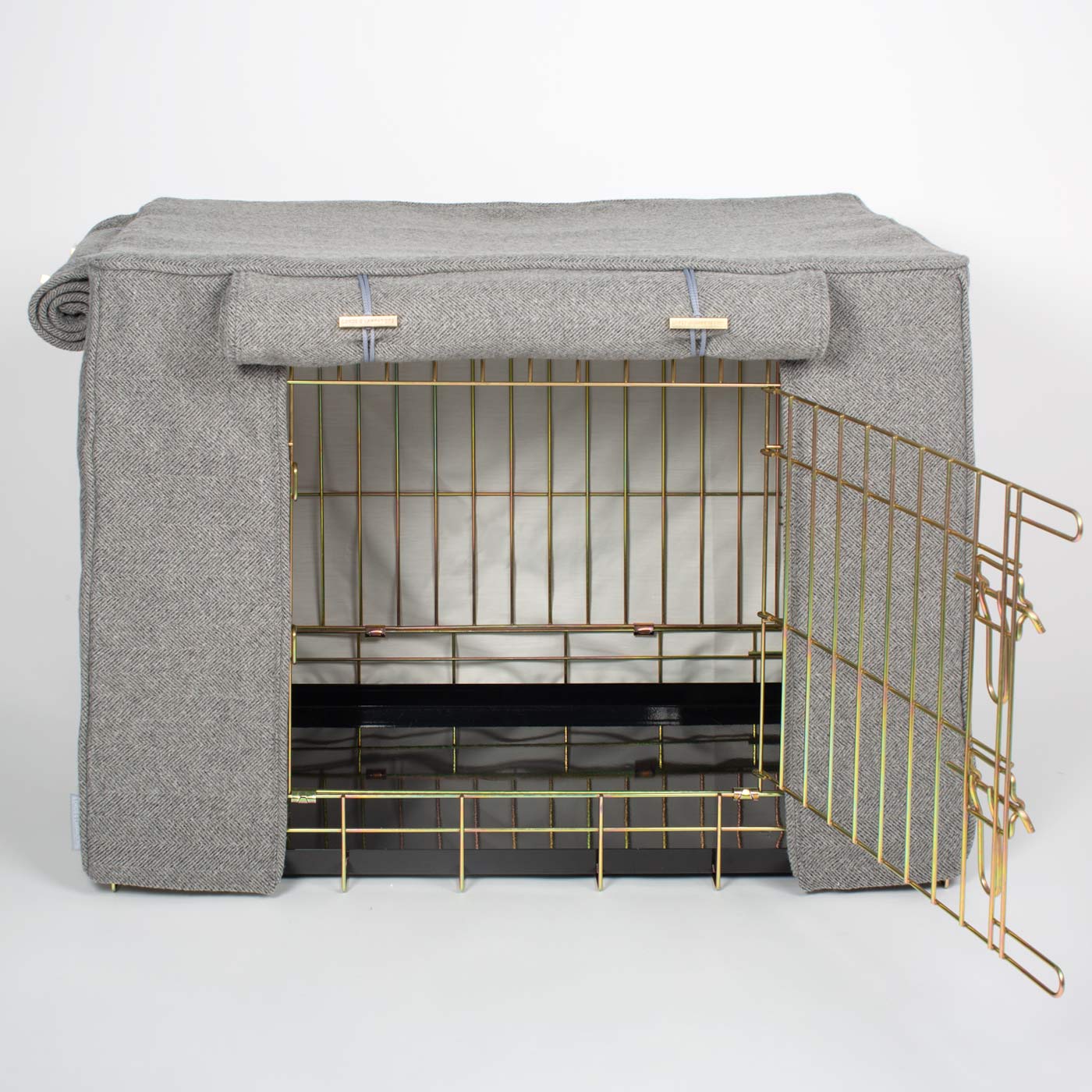Luxury Dog Cage Cover, Pewter Herringbone Tweed Cage Cover The Perfect Dog Cage Accessory, Available To Personalize Now at Lords & Labradors US