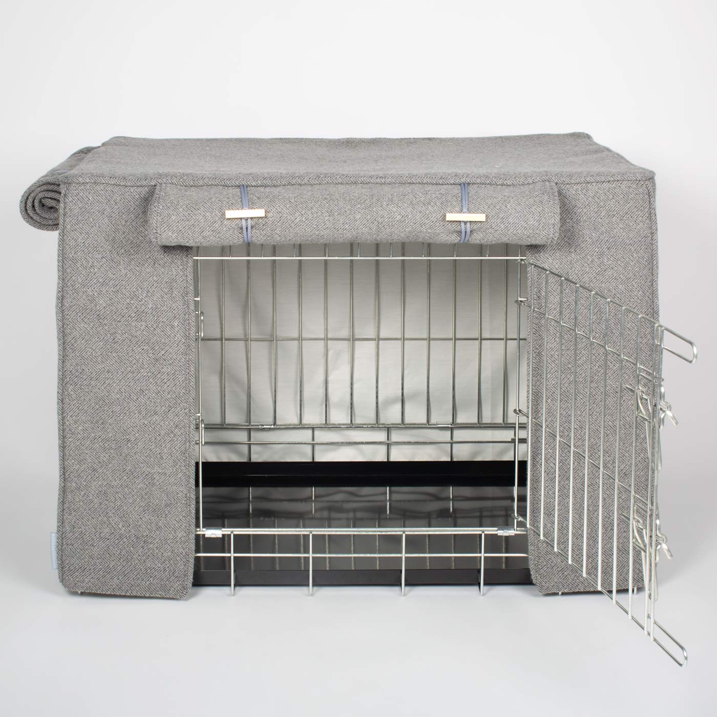 Luxury Dog Cage Cover, Pewter Herringbone Tweed Cage Cover The Perfect Dog Cage Accessory, Available To Personalize Now at Lords & Labradors US