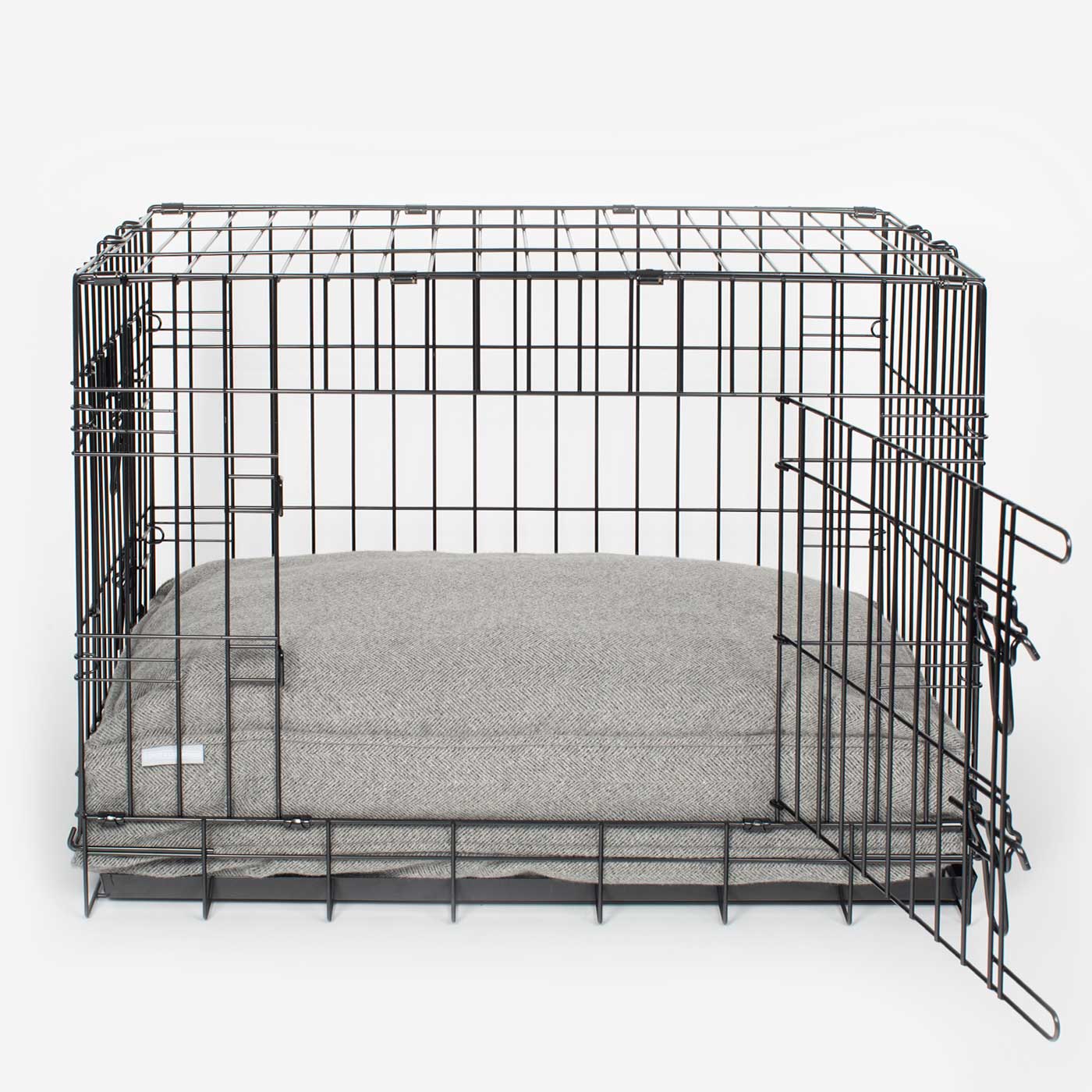 Luxury Dog Cage Cushion, Pewter Herringbone Tweed Cage Cushion The Perfect Dog Cage Accessory, Available To Personalize Now at Lords & Labradors US