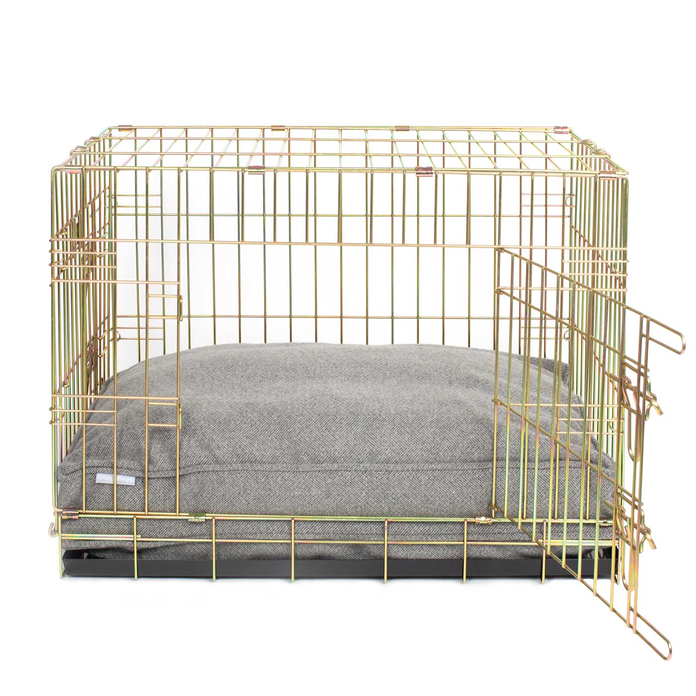 Luxury Dog Cage Cushion, Pewter Herringbone Tweed Cage Cushion The Perfect Dog Cage Accessory, Available To Personalize Now at Lords & Labradors US