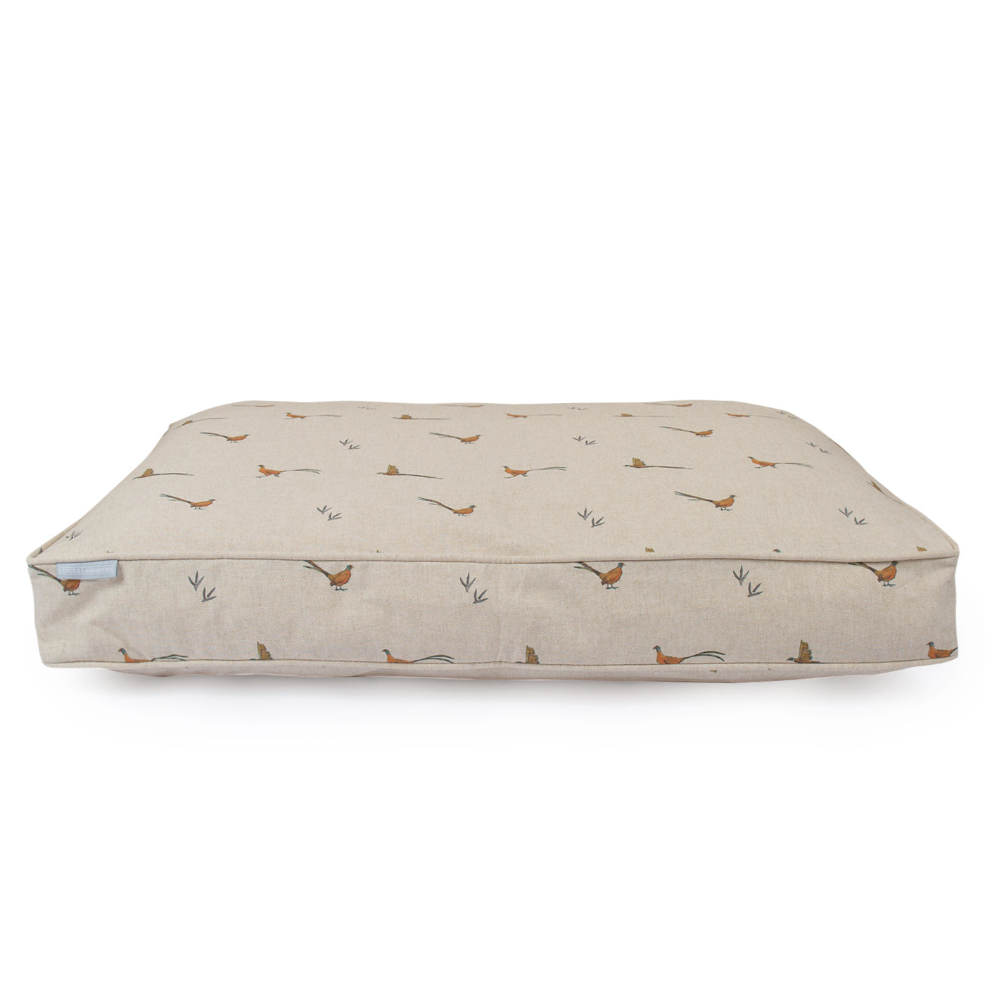 Luxury Dog Cushion, in Woodland Pheasant. Available For Pet Personalization, Handmade Here at Lords & Labradors US! Order The Perfect Pet Cushion Today For The Ultimate Burrow!