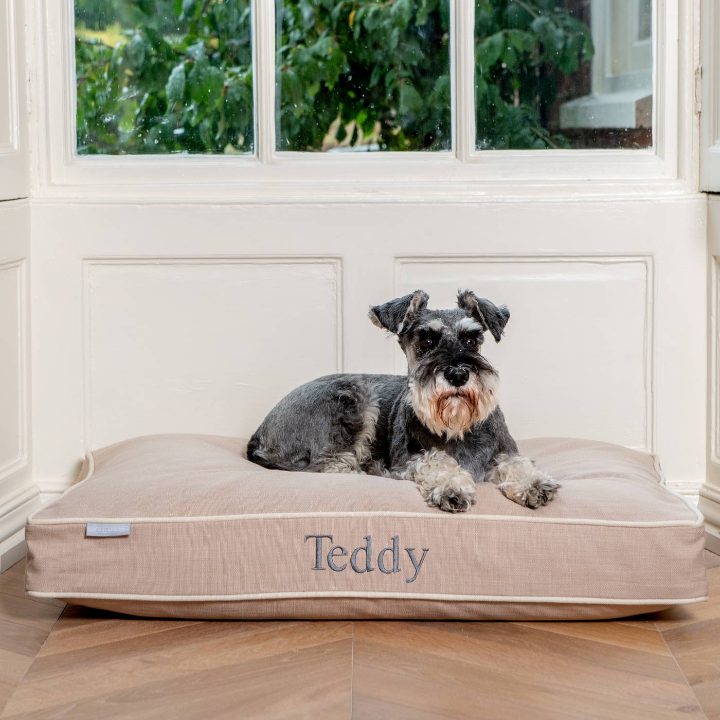 Luxury Dog Cage Cushion in Savanna Oatmeal, part of our savanna collection. The Perfect Dog Cage Accessory, Now Available to Personalize at Lords & Labradors US