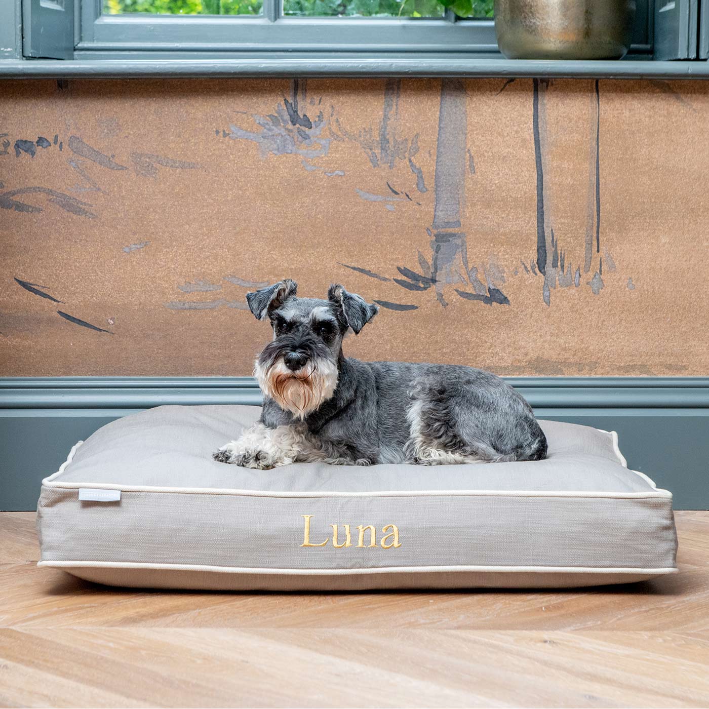 Luxury Dog Cage Cushion, Savanna Stone, part of the savanna collection. The Perfect Dog Crate Accessory, Available To Personalize Now at Lords & Labradors US