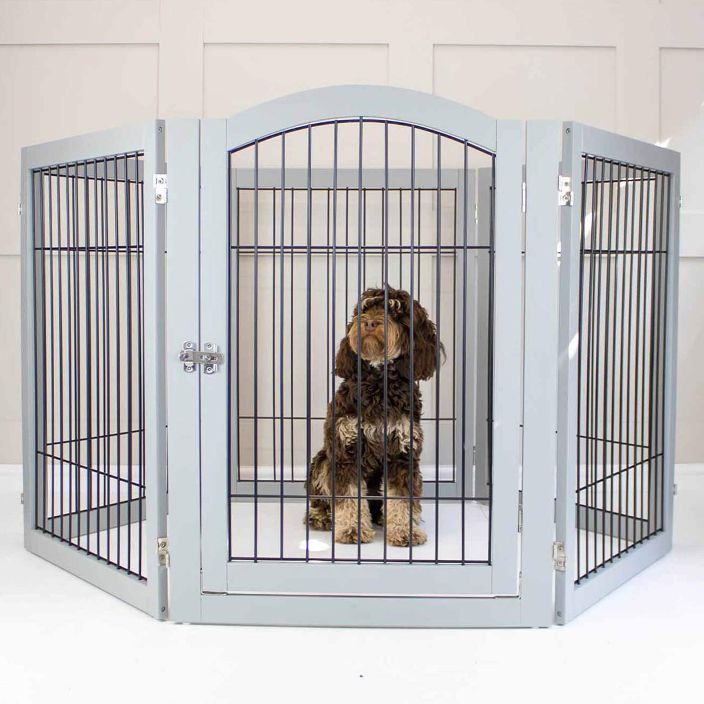 [color:grey] Ensure The Ultimate Puppy Safety with Our Heavy Duty Wooden Puppy Play Pen, Crafted to Take Your Pet Right Through Maturity! Powder Coated to Be Extra Hardwearing! 6 panels that are 80.5cm high! Available To Now at Lords & Labradors US