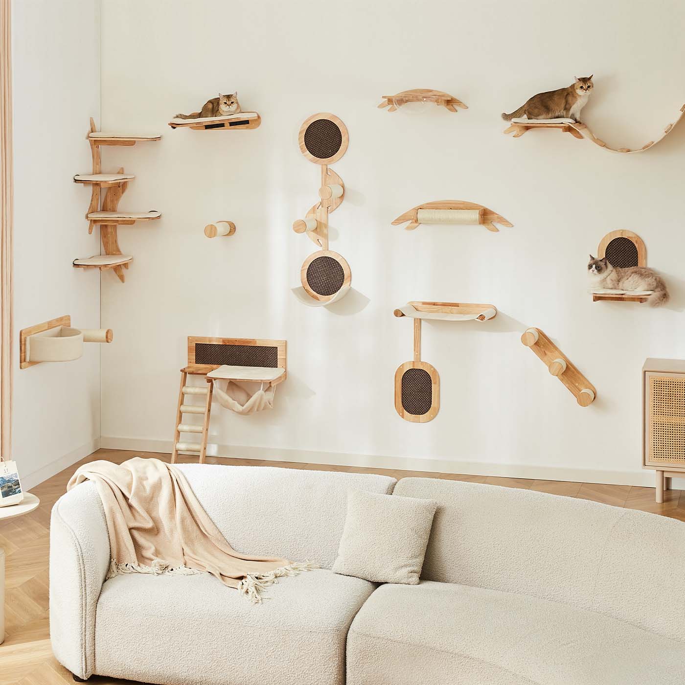 Discover our Luxurious and Stylish Malmo Hammock Wall Climber. The Features Gives the Cat a Perfect Lounge Spot in their Own Space and Great to Combine with other Malmo Wall Mounts. The Simplistic Design Allows it to Blend into Any Home. Perfect for Kittens and Cats under 15kg. Now Available at Lords & Labradors US