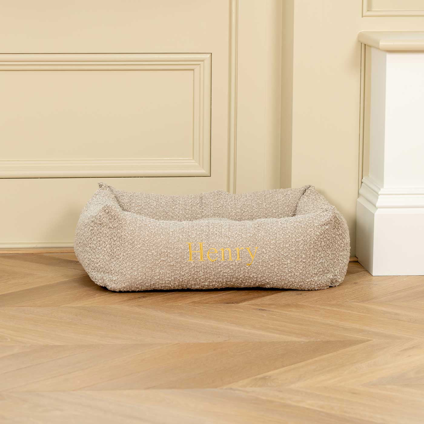 Cozy & Calm Puppy Cage Bed, The Perfect Dog Cage Accessory For The Ultimate Dog Den! In Stunning Mink Boucle! Available Now at Lords & Labradors US