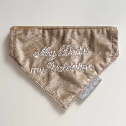 [color:mushroom velvet] Discover The Perfect Bandana For Dogs, 'My Dad Is My Valentine' Valentine Dog Bandana In Luxury Mushroom Velvet, Available Now at Lords & Labradors US