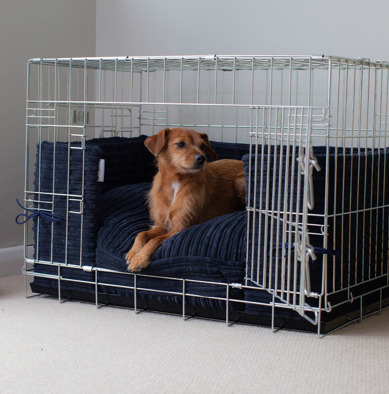 Luxury Dog Cage Bumper, Essentials Plush Cage Bumper in Navy The Perfect Dog Cage Accessory, Available To Personalize Now at Lords & Labradors US