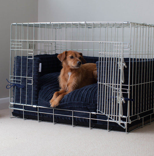 Luxury Dog Cage Bumper, Essentials Plush Cage Bumper in Navy The Perfect Dog Cage Accessory, Available To Personalize Now at Lords & Labradors US