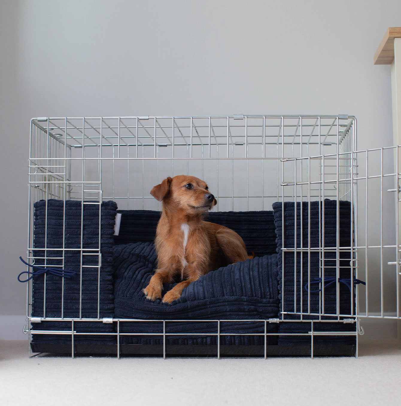 Luxury Dog Cage Bumper, Essentials Plush Cage Bumper in Navy The Perfect Dog Cage Accessory, Available To Personalize Now at Lords & Labradors US